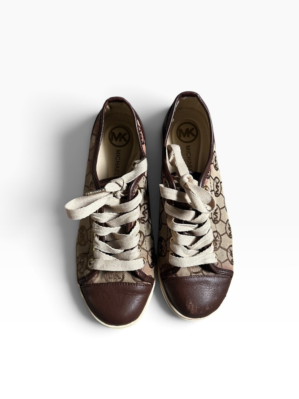 Michael Kors Brown Logo Canvas & Leather Lace-Up Sneakers